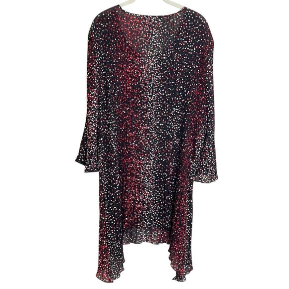Catherines Womens Tunic Top 2X Pleated Beaded Black Red Polka Dot Asymmetric Hem - Picture 5 of 7